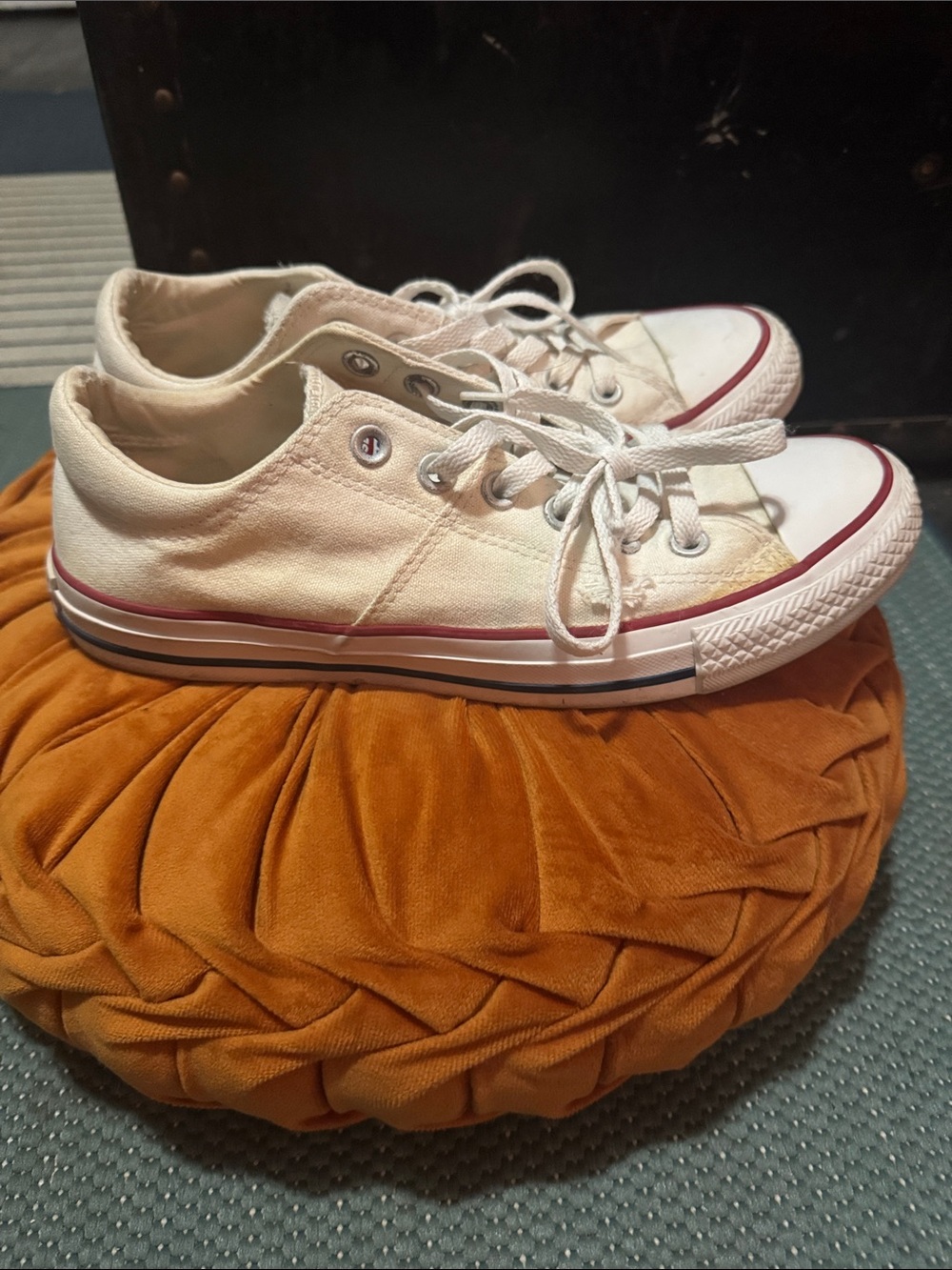 Classic White Canvas  Sneakers with Red Trim